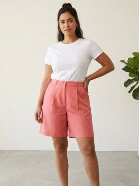Orvis Vintage High Rise Mom Long Knee Length Wide Leg Elastic Waist Melon Shorts